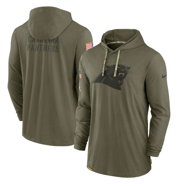 Men's Carolina Panthers 2022 Olive Salute to Service Tonal Pullover Hoodie